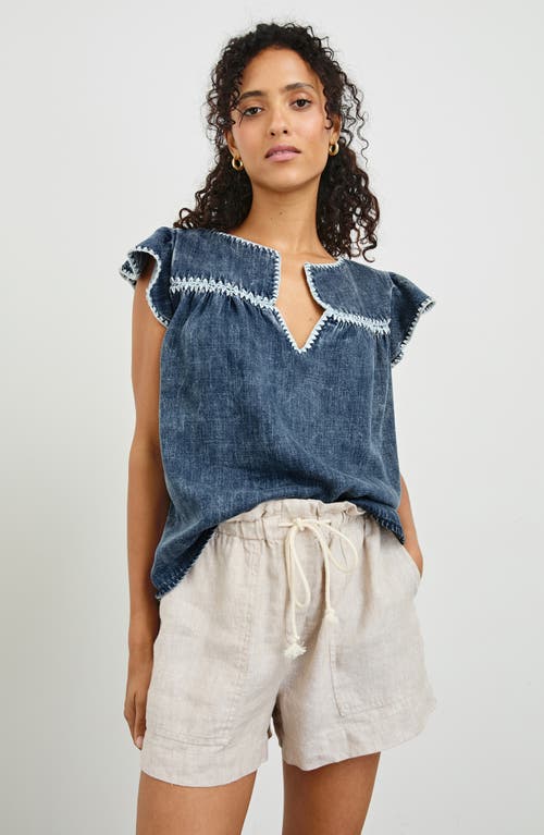 Rails Tafia Embroidered Flutter-sleeve Blouse In Classic Blue