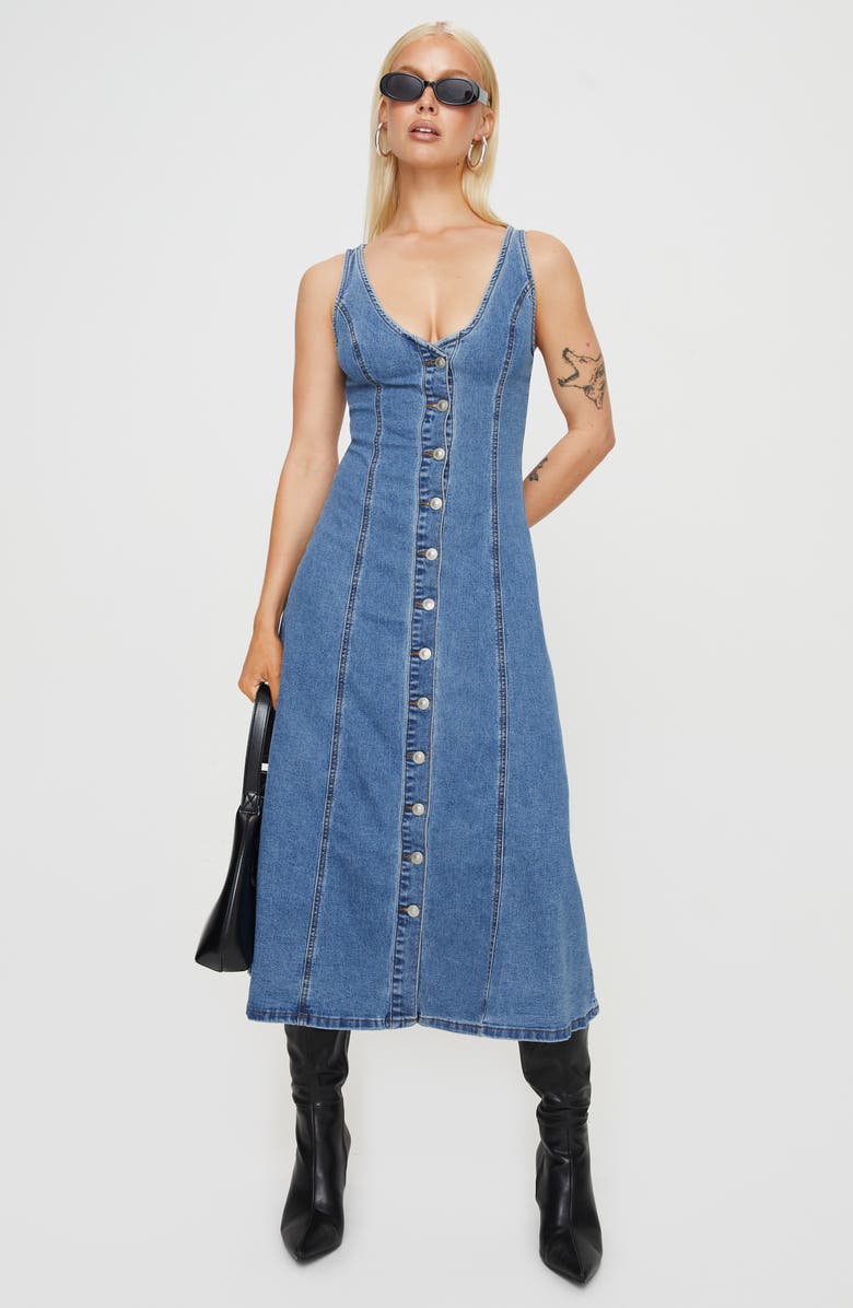 Princess Polly Midler Denim Midi Dress, Alternate, color, 