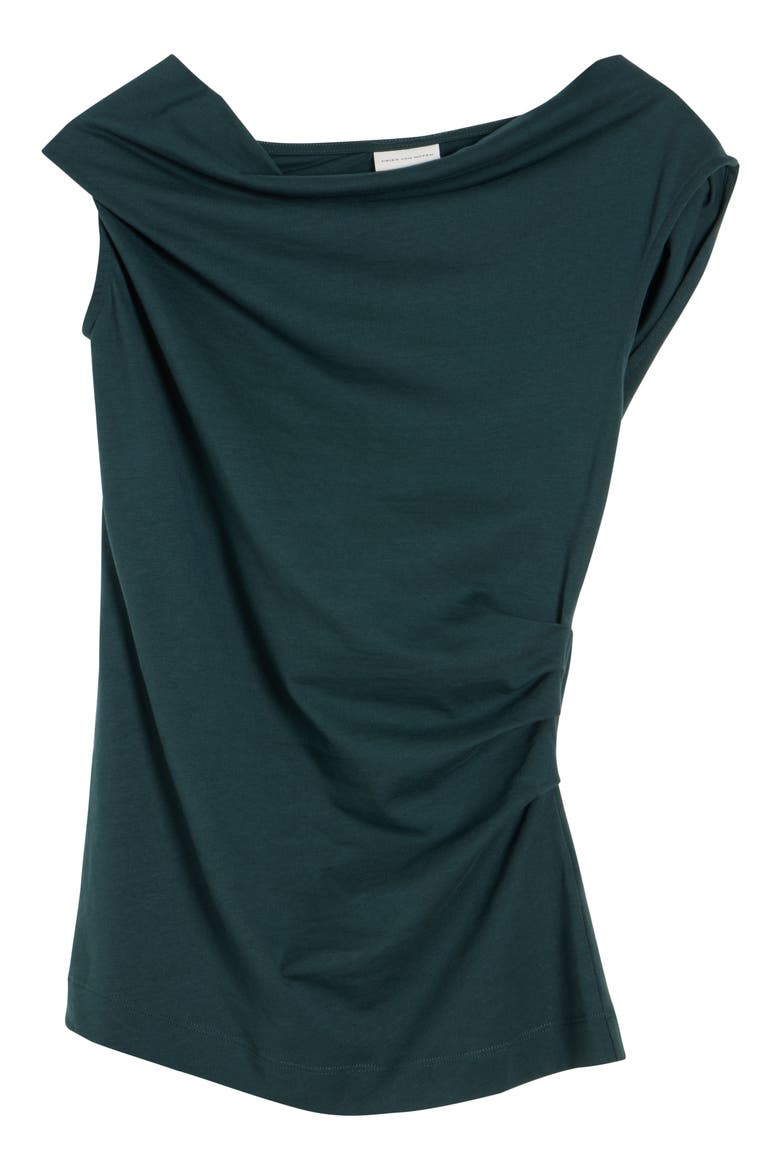 Draped Cotton Jersey One-Shoulder Top, Alternate, color, DARK GREEN