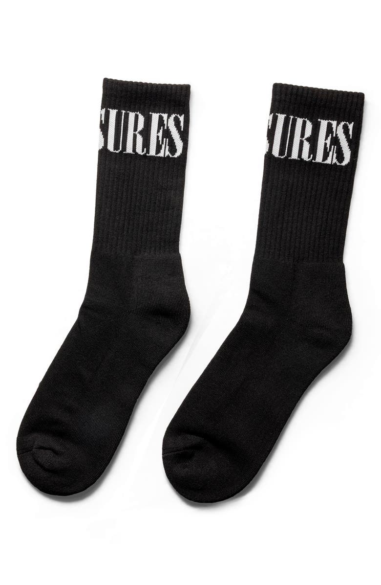 PLEASURES Monitor Logo Inarsia Cotton Crew Socks, Alternate, color, Black