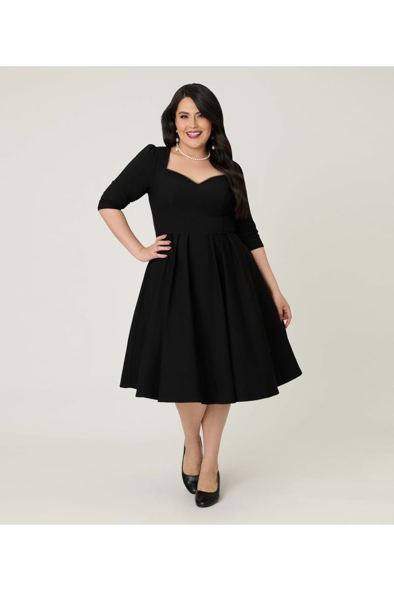 Plus Size Sweetheart Swing Dress, Main, color, Black Pleated