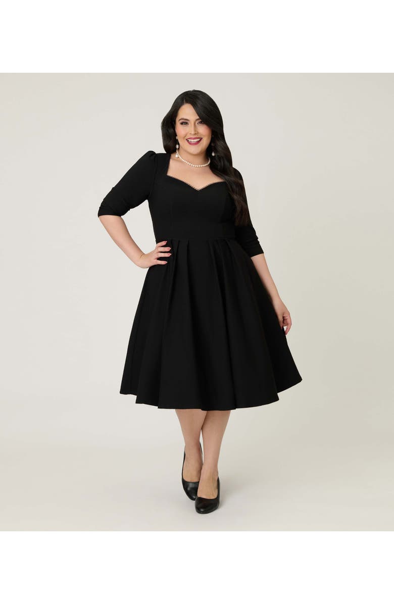 Unique Vintage Plus Size Sweetheart Swing Dress, Main, color, Black Pleated