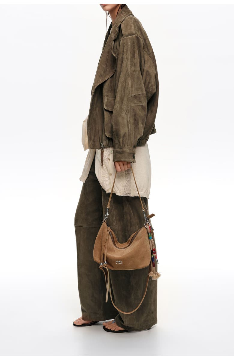 Bimba y Lola Medium Leather Trapecio Bag, Alternate, color, Natural