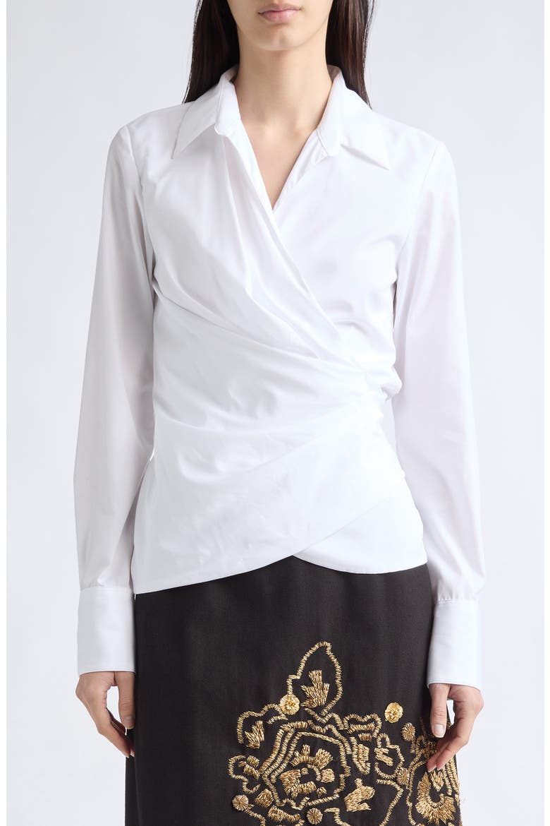 Cadea Wrap Cotton Shirt, Main, color, WHITE