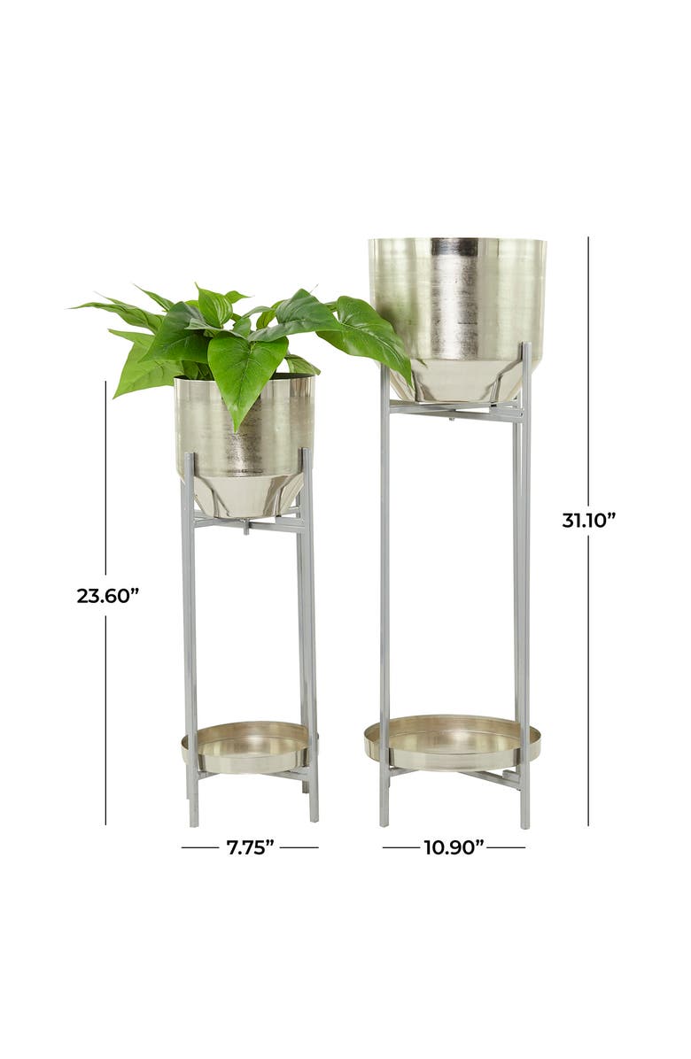 VIVIAN LUNE HOME Silver Metal Modern Planter with Removable Stand - Set of 2, Alternate, color,