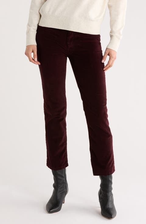 Mara Mid Rise Ankle Straight Leg Velvet Jeans (Mulberry)