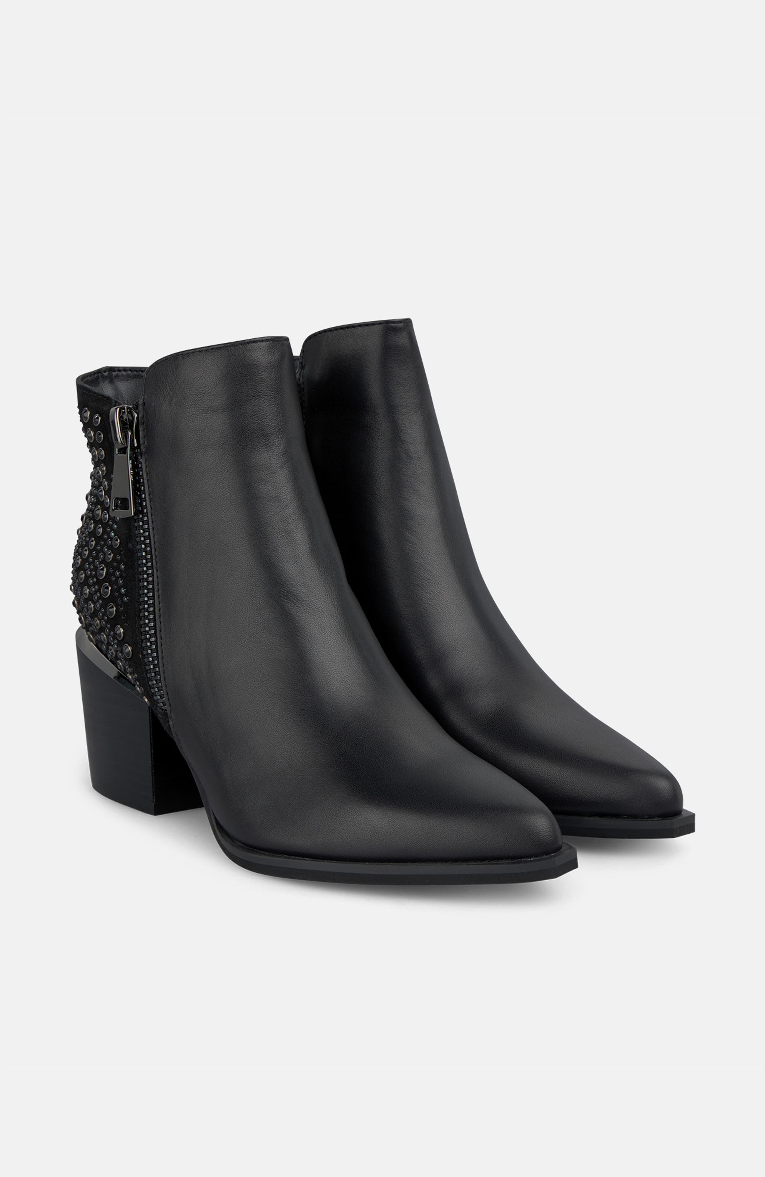Heeled Bootie  Rhinestone Studs, Main, color, Black