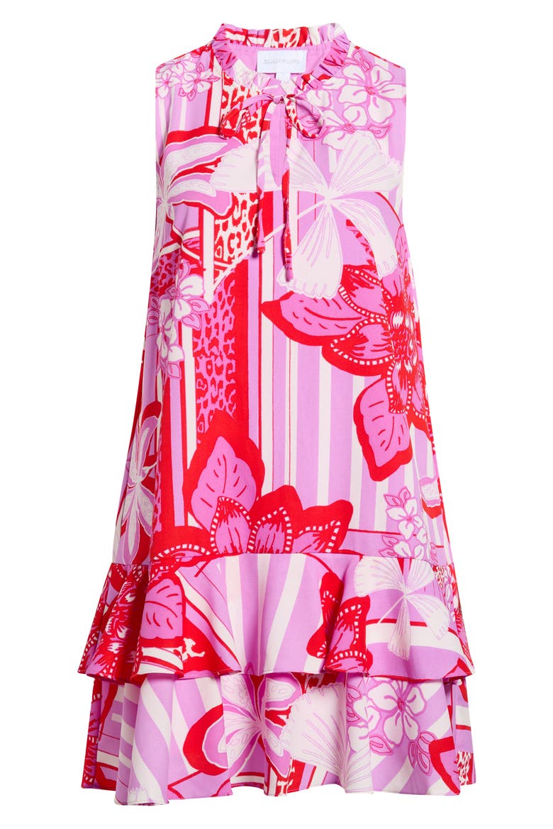 Barba Tropical Graceland Ruffle Trim Sleeveless Minidress, Alternate, color, RED-WHITE