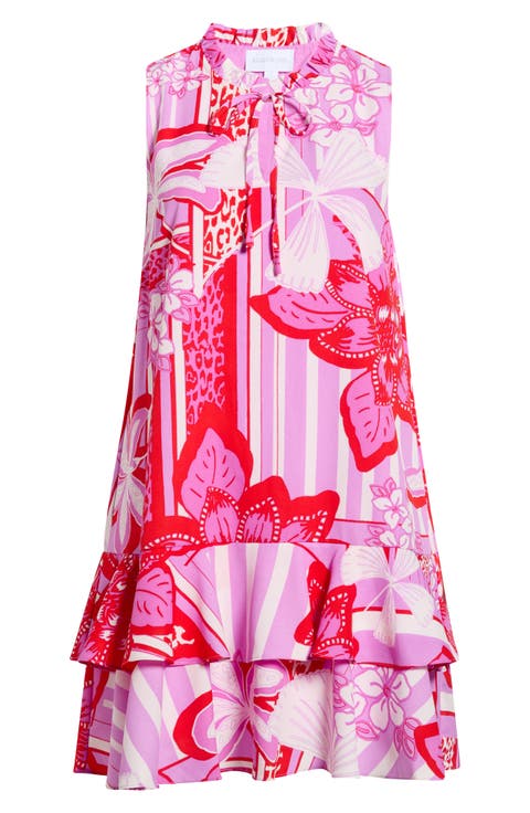 Barba Tropical Graceland Ruffle Trim Sleeveless Minidress