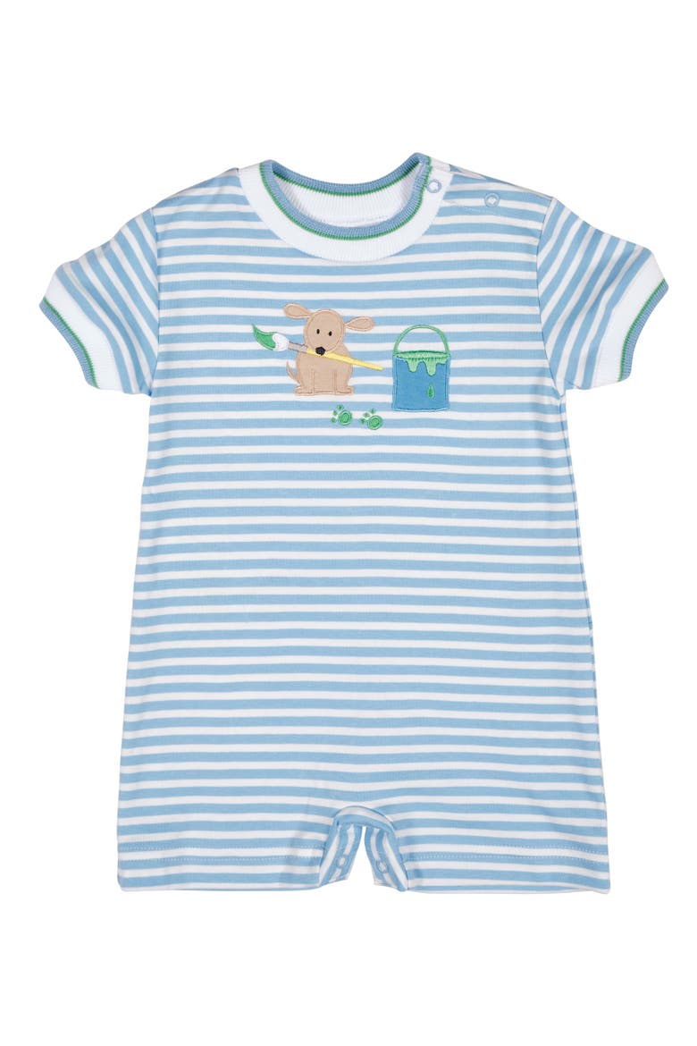 Stripe Knit Shortall With Painting Dog, Main, color, Blue/White