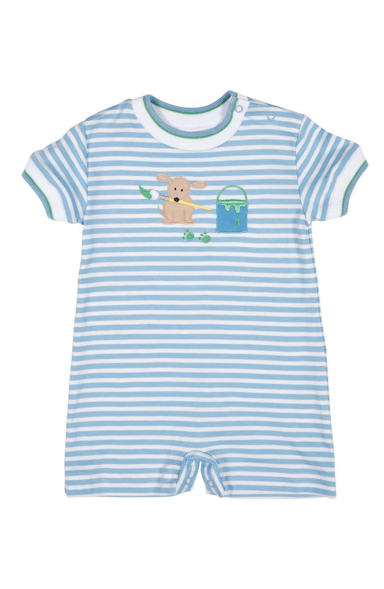 Florence Eiseman Stripe Knit Shortall With Painting Dog, Main, color, Blue/White