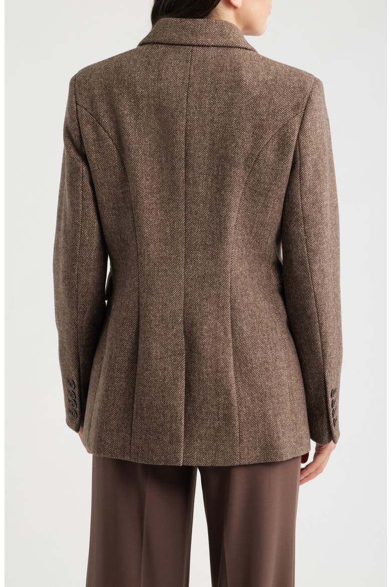 Herringbone Wool Double Breasted Coat, Alternate, color, CHOCOLATE