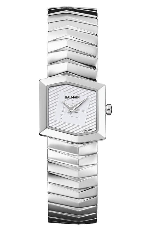Balmain Taffetas Hexagonal Bracelet Watch, 22.5mm X 23.5mm In Silver