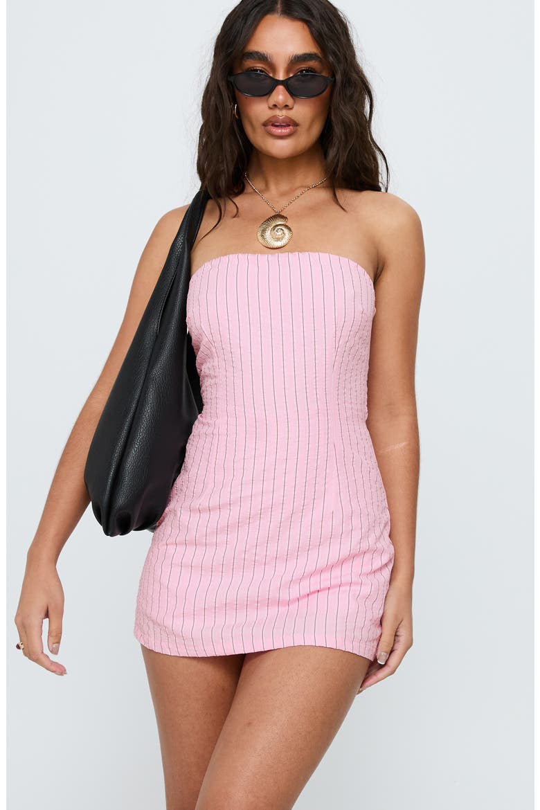 Yumiko Pinstripe Strapless Organic Cotton Romper, Alternate, color, PINK