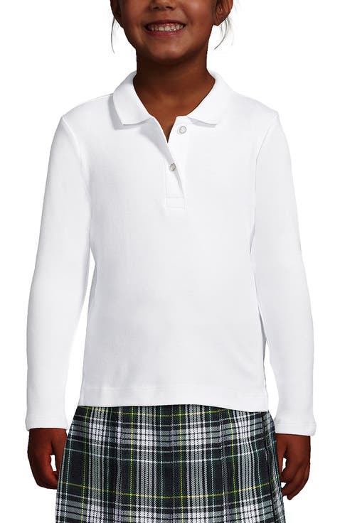 School Uniform Girls Long Sleeve Feminine Fit Interlock Polo Shirt