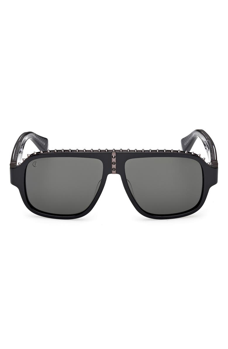 Christian Louboutin Roller 57mm Navigator Sunglasses, Main, color, Black/ Gunmetal/ Zeiss Smoke