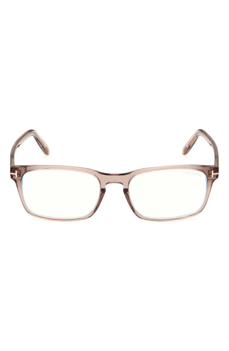 TOM FORD 54mm Rectangular Blue Light Blocking Glasses, Main, color, Light Sand / T Logo