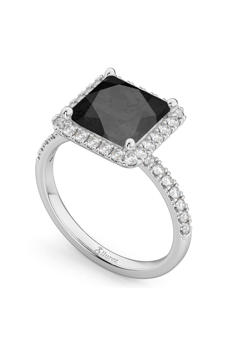 Princess Cut Halo Black Onyx & Diamond Engagement Ring 14K, Alternate, color, 3.47ct/White Gold
