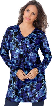 Roaman's Plus Size Cotton Ultimate Long Sleeve V Neck Tunic