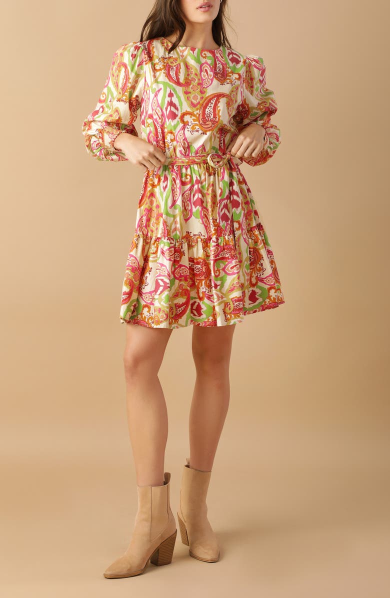 FLYING TOMATO Long Sleeve Fit & Flare Minidress, Alternate, color, Ivory