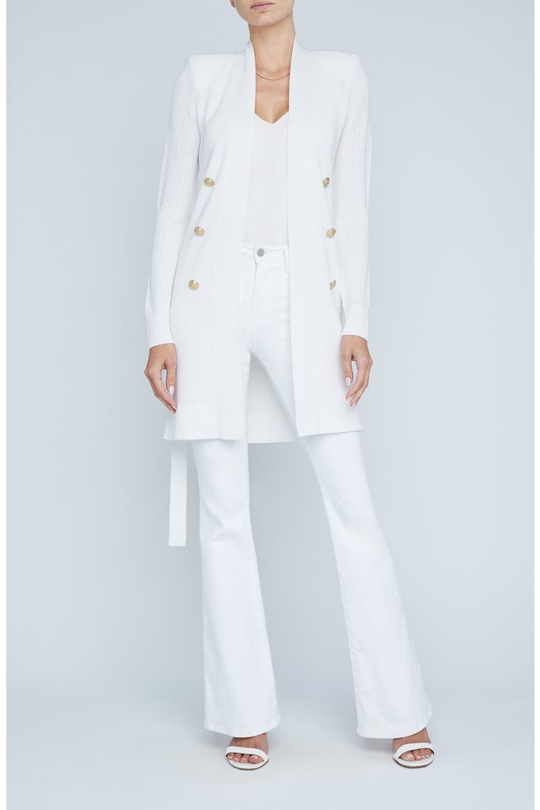 Noe Metallic Double Breasted Rib Cardigan, Alternate, color, WHITE
