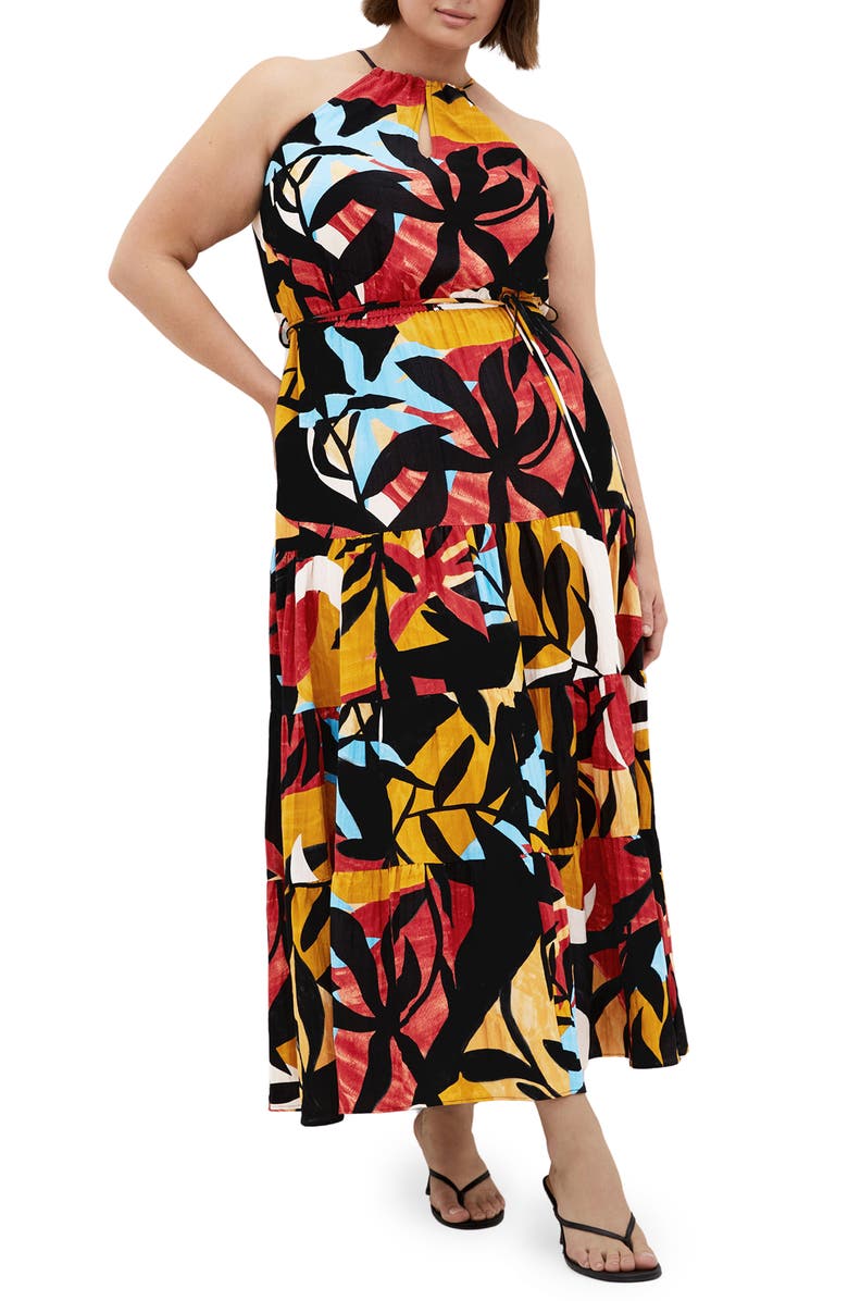 City Chic Island Getaway Tiered Maxi Dress, Main, color, Tropical Oasis