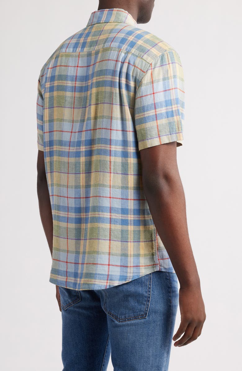 Pendleton Dawson Plaid Short Sleeve Linen Blend Button-Up Shirt, Alternate, color, Blue Multi Plaid