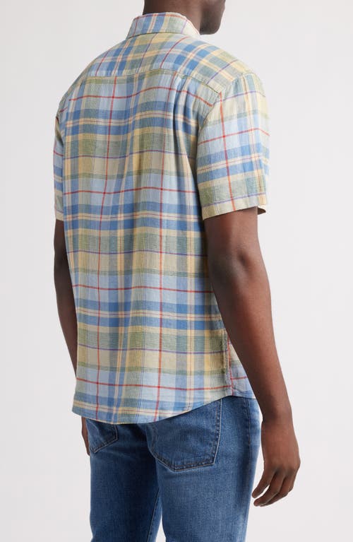 Pendleton Dawson Plaid Short Sleeve Linen Blend Button-up Shirt In Blue