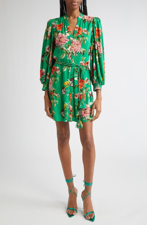 Alice And Olivia Antonette Button Front Mini Dress Hamptons Floral Large In Green