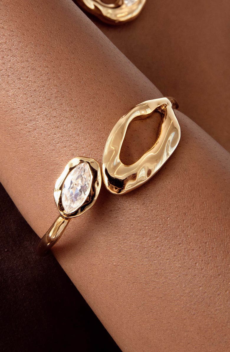 Ettika Molten Marquise Crystal Hinge Cuff Bracelet, Alternate, color, Gold