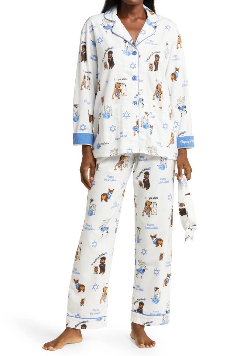Long Sleeve Cotton Flannel Pajamas & Headband Set, Main, color, IVORY