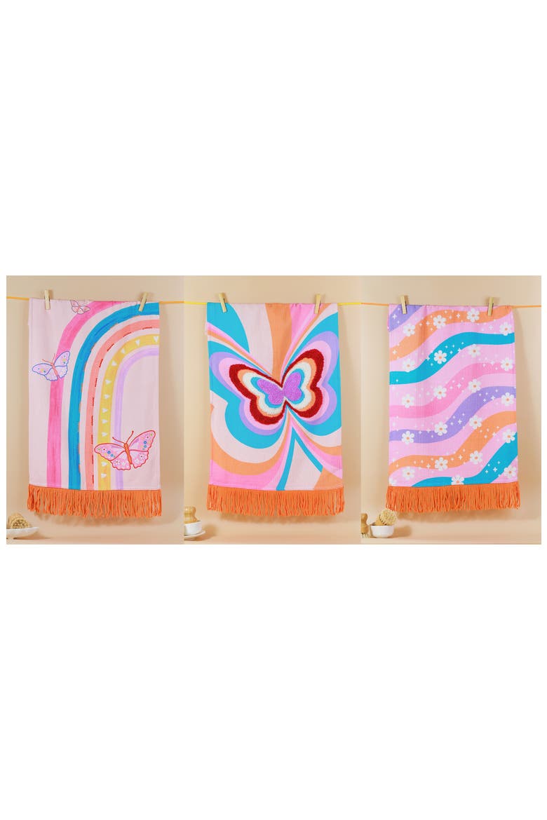 Groovy Gardens Set of 3 Kitchen Towels, Alternate, color, PINK/ BLUE/ ORANGE