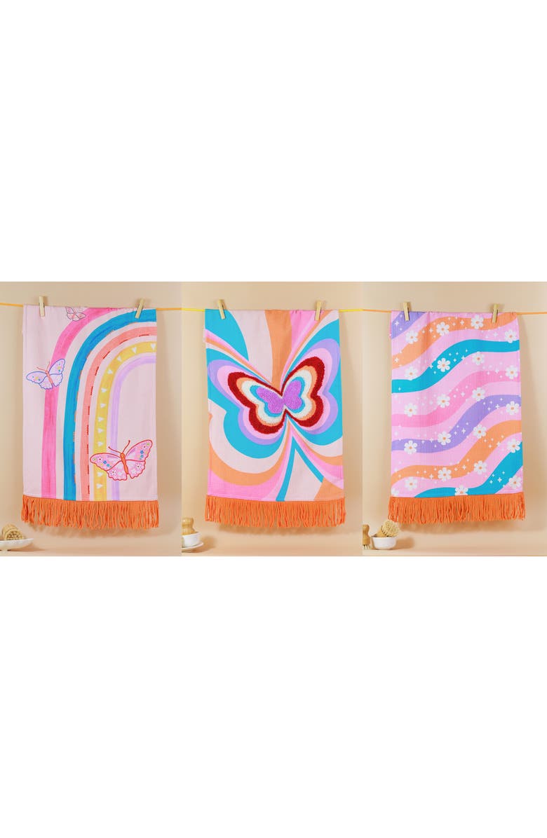 Tiramisu Groovy Gardens Set of 3 Kitchen Towels, Alternate, color, Pink/ Blue/ Orange