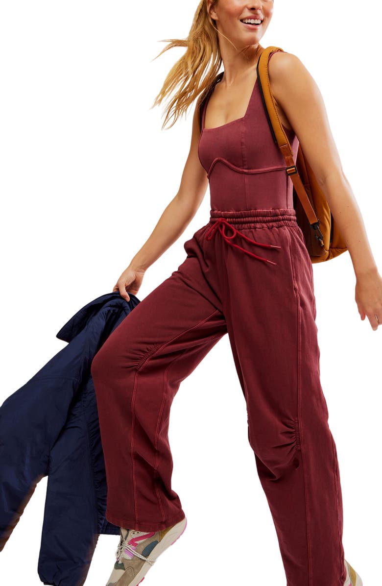 Free People FP Movement Inbound Stretch Cotton Jumpsuit, Alternate, color, Crimson