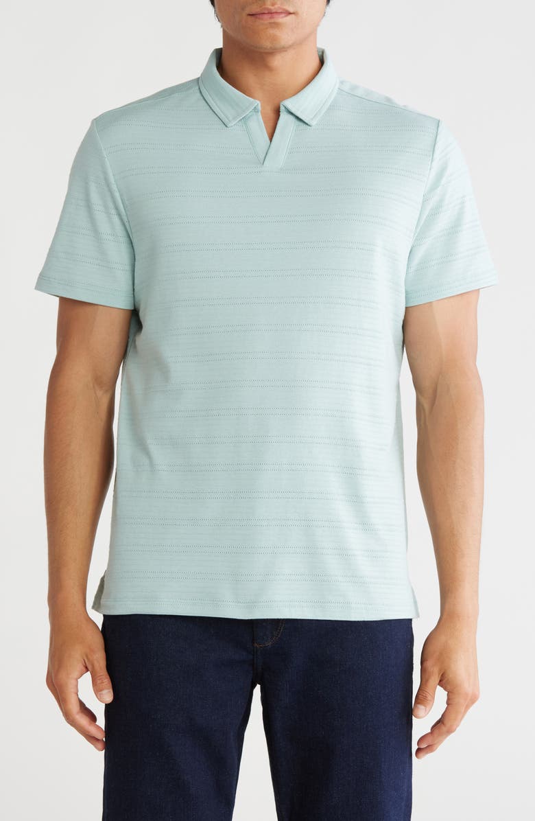 Robert Barakett Freetown Stripe Cotton Blend Polo, Main, color, Soft Teal