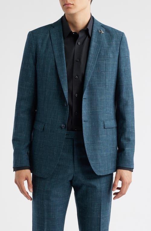 John Varvatos Varick Slim Fit Green Glen Plaid Slub Wool & Linen Blend Suit