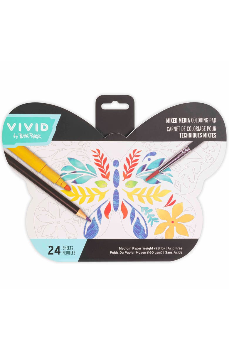 Brea Reese Vivid Vivid by Brea Reese Mixed Media Coloring Pad, Butterfly, 24 Shaped Sheets, Main, color, Multicolored