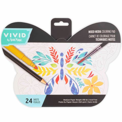 Vivid by Brea Reese Mixed Media Coloring Pad, Butterfly, 24 Shaped Sheets