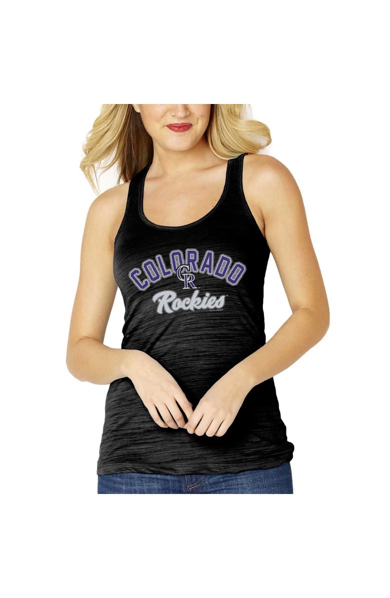 SOFT AS A GRAPE Women's Soft as a Grape Black Colorado Rockies Multicount Racerback Tank Top, Alternate, color,