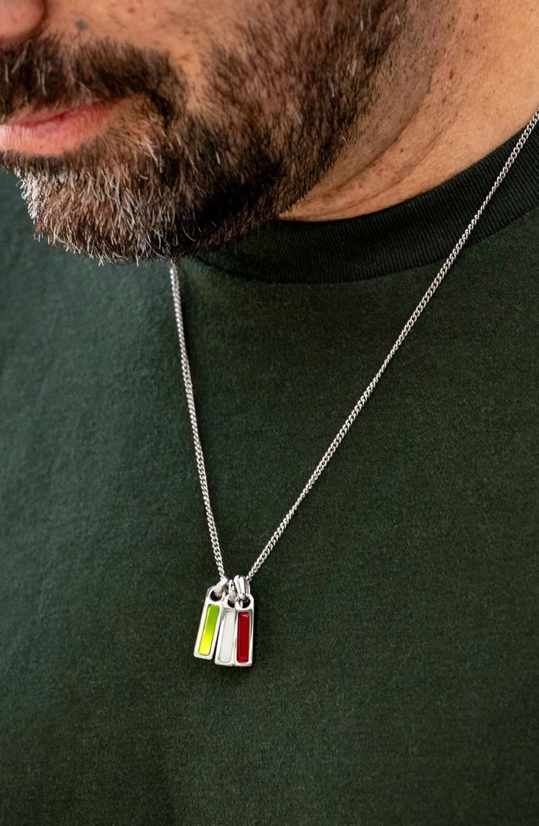 Vincero Men's Birthstone Tag Pendant Necklace, Alternate, color, Silver/April/White Quartz