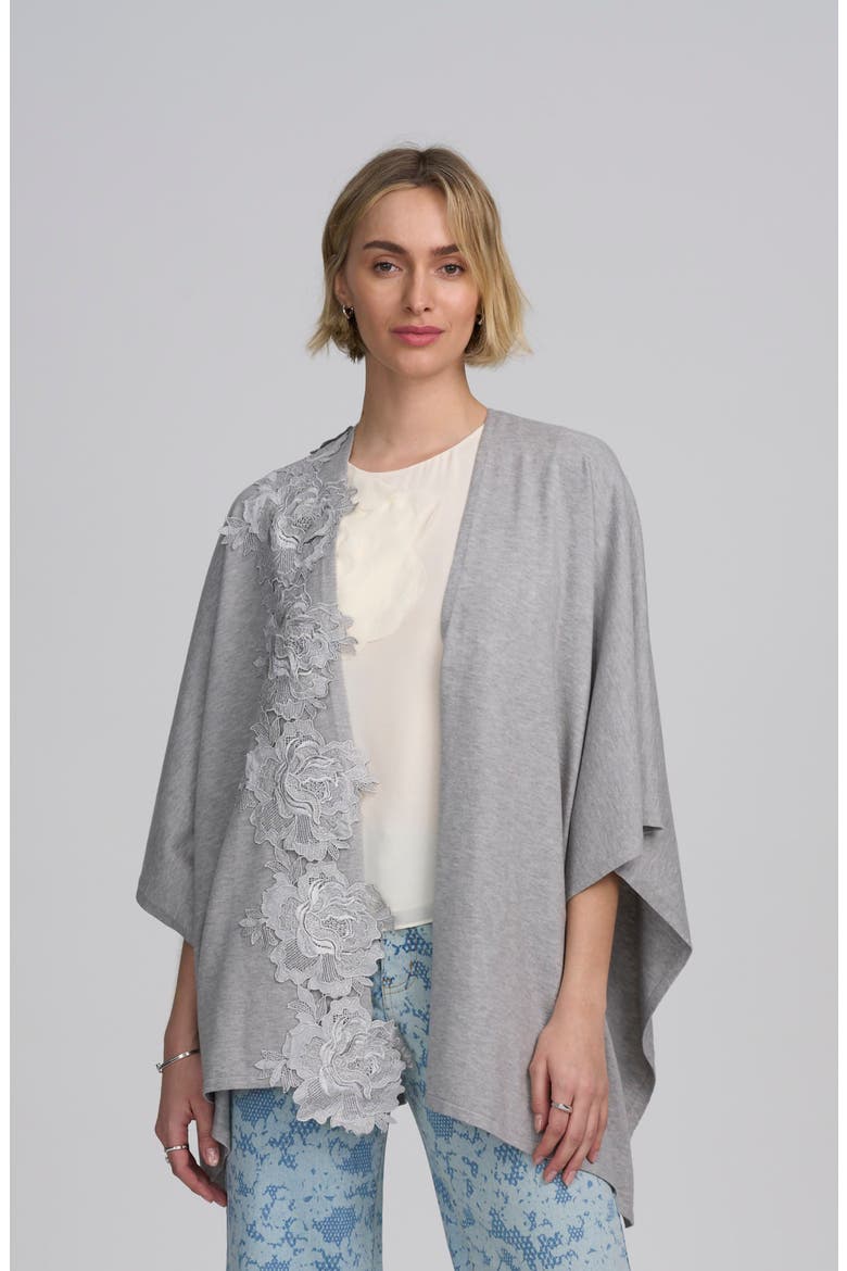 Fine Gauge Draped Cardigan With Lace Applique, Main, color, HEATHER GREY