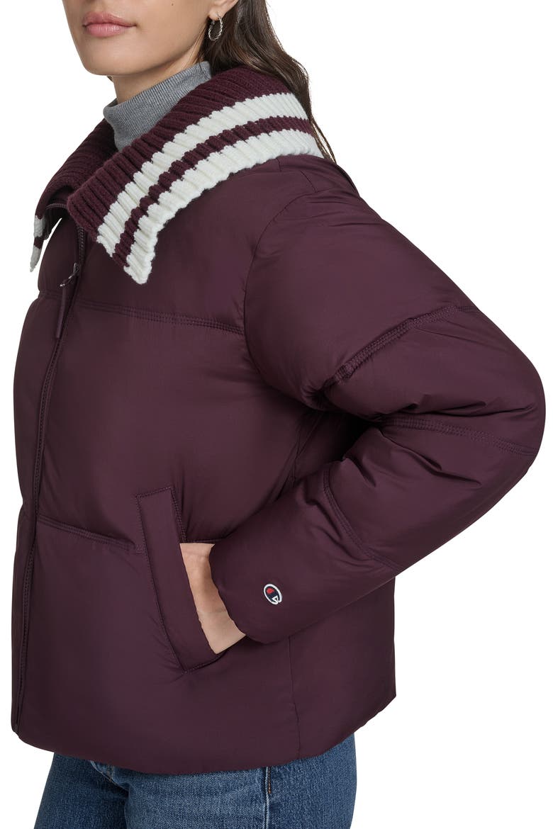 Shawl Collar Puffer Jacket, Alternate, color, BURGUNDY