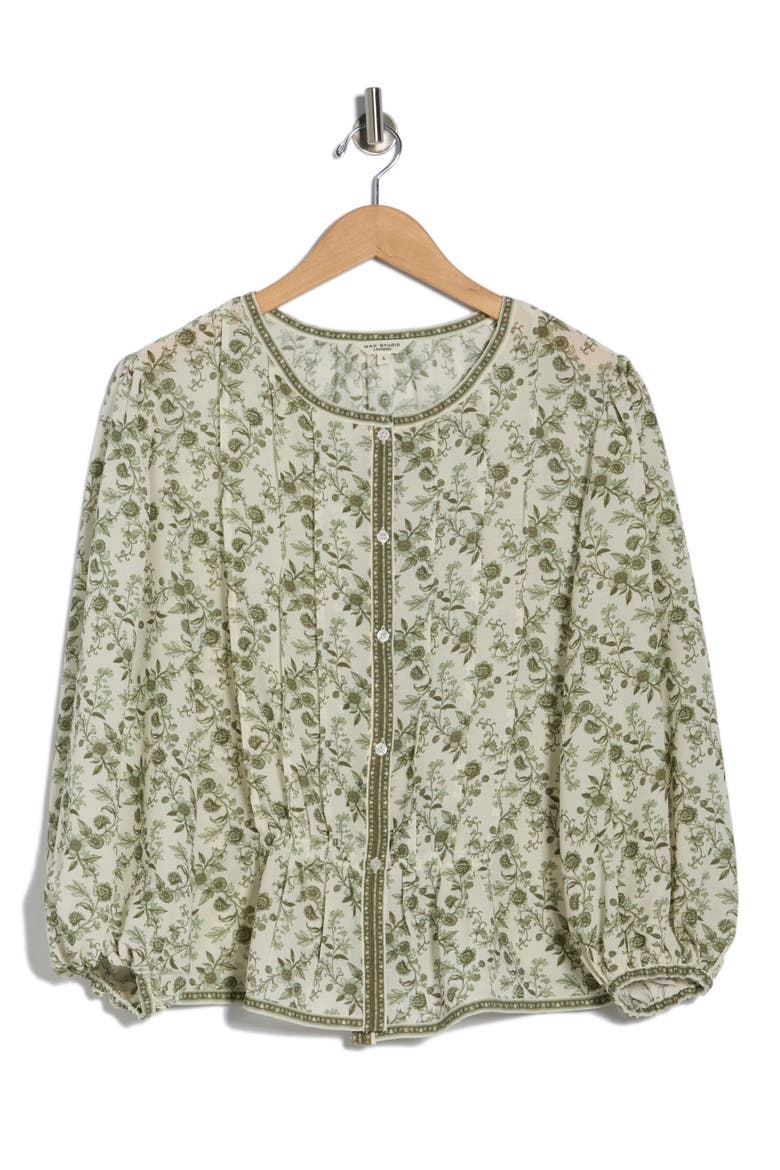 Bubble Sleeve Top, Main, color, CREAM GREEN FLORAL