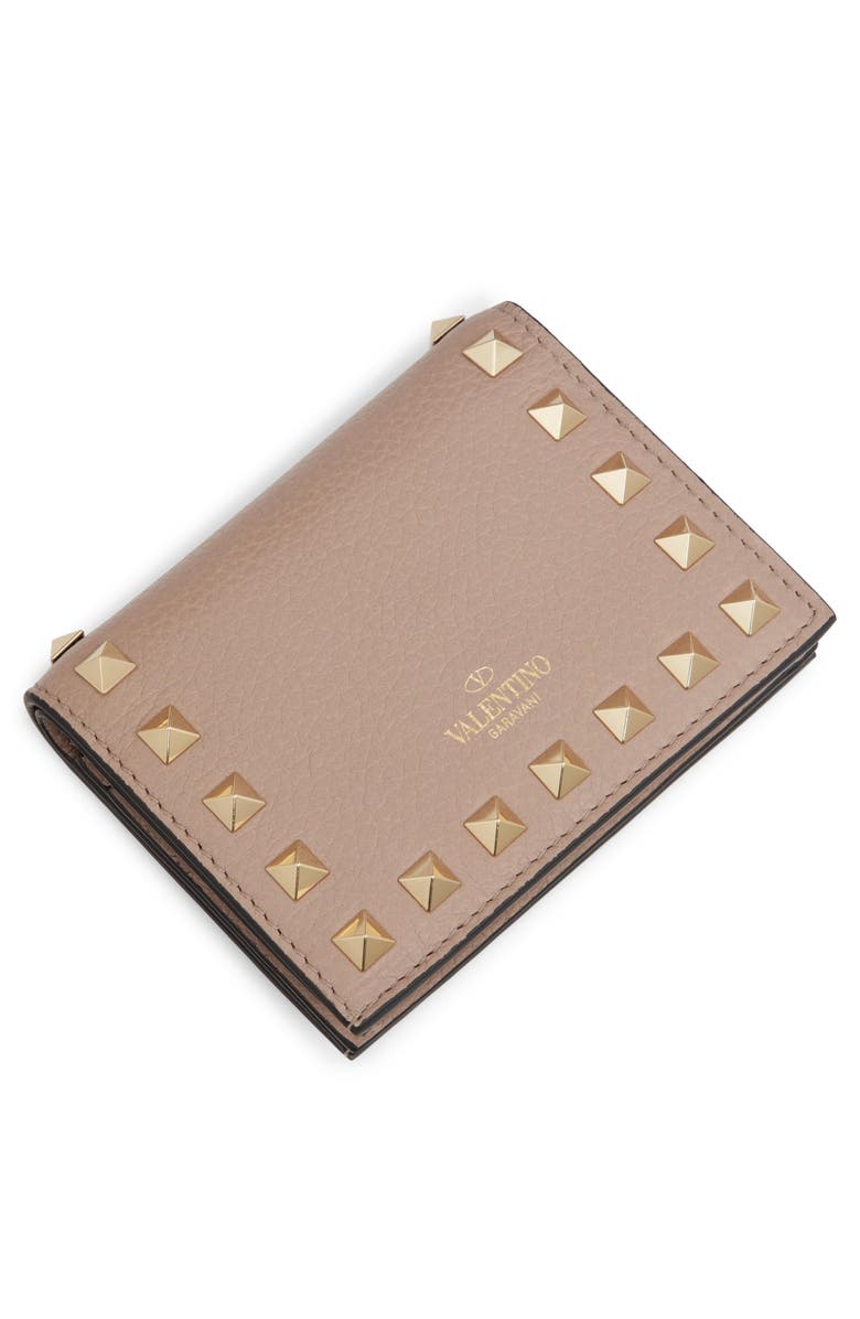 Valentino Garavani Rockstud Leather Bifold French Wallet, Alternate, color, Poudre
