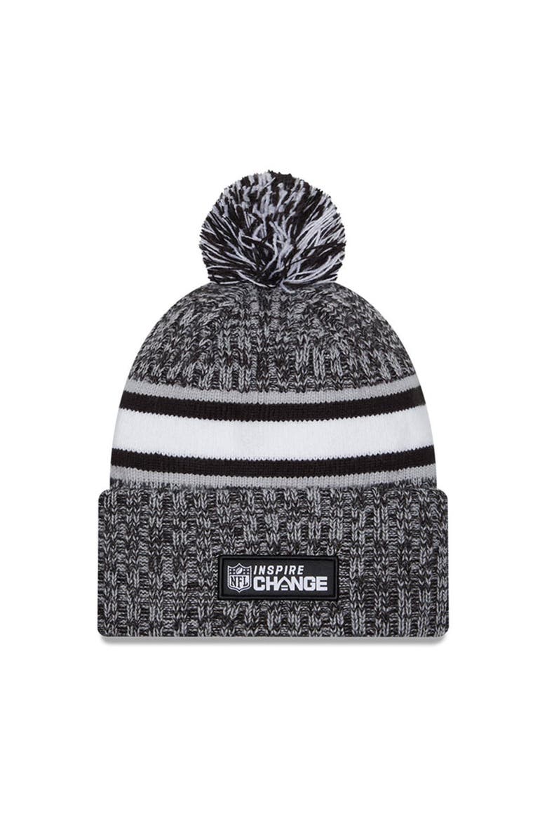 Men's New Era Heather Black New England Patriots 2023 Inspire Change Cuffed Knit Hat With Pom, Alternate, color, Heather Black