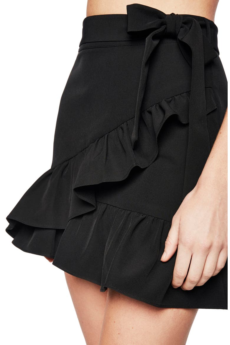 Frill Faux Wrap Skirt, Alternate, color, BLACK