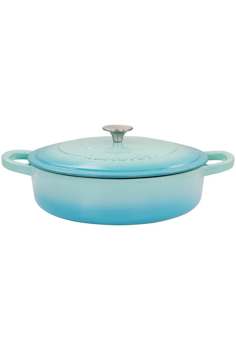 5 Quart Enameled Cast Iron Braiser Pan with Lid, Main, color, Blue