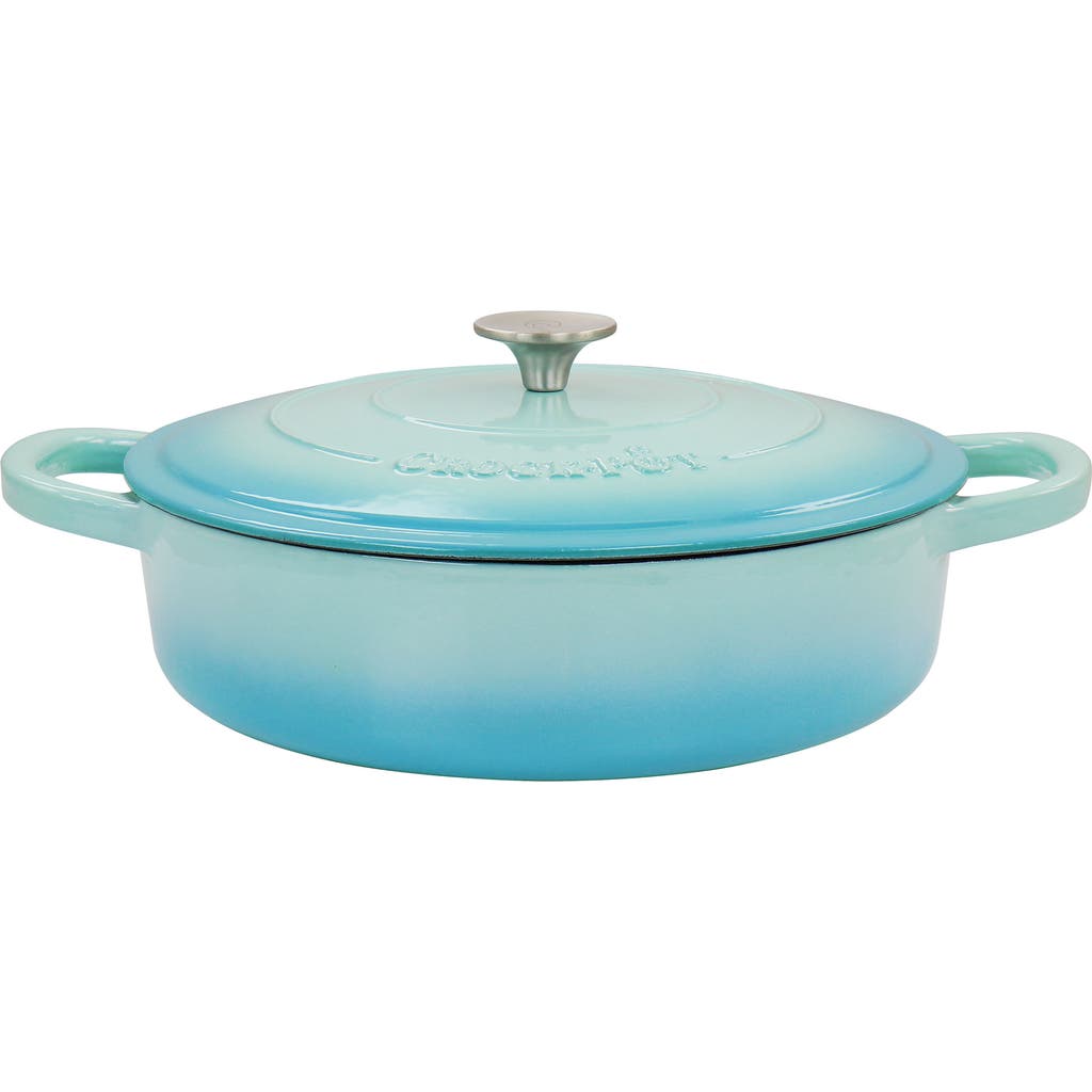 Crock-pot Artisan 5 Quart Enameled Cast Iron Braiser Pan With Lid In Gradient Aqua Blue In Blue