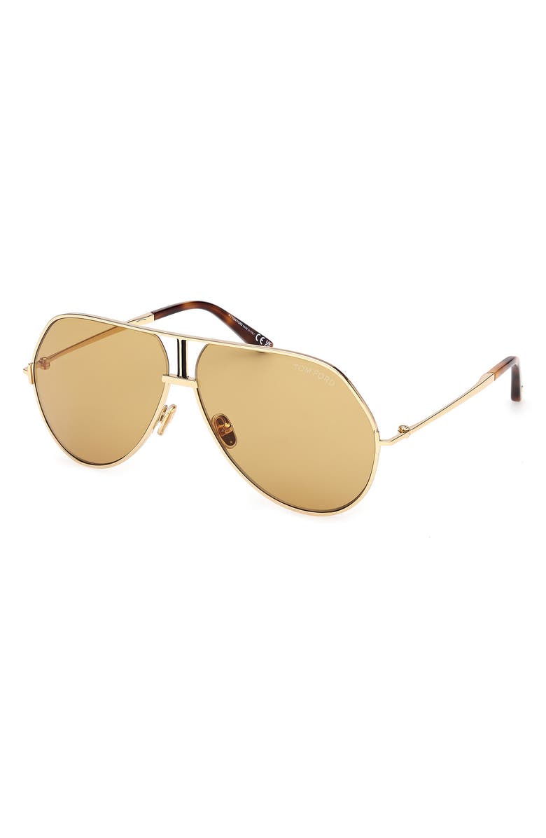 TOM FORD Rickie 63mm Oversize Navigator Sunglasses, Alternate, color, Shiny Gold Havana / Vicuna