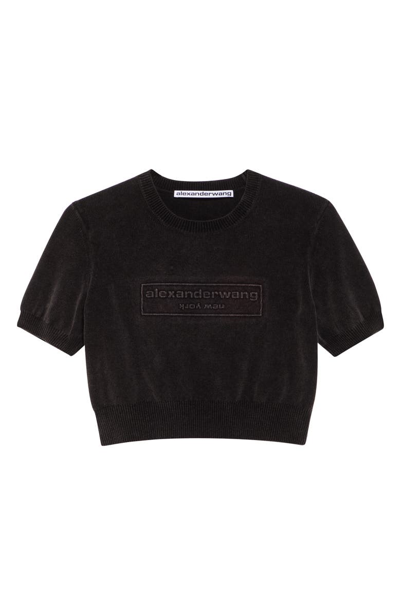 Alexander Wang Logo Short Sleeve Chenille Crop Sweater, Alternate, color, Washed Black